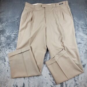 Berle Mens 40R Pleated Dress Pants Tan Khaki Cuffed DuPont Teflon 40x31